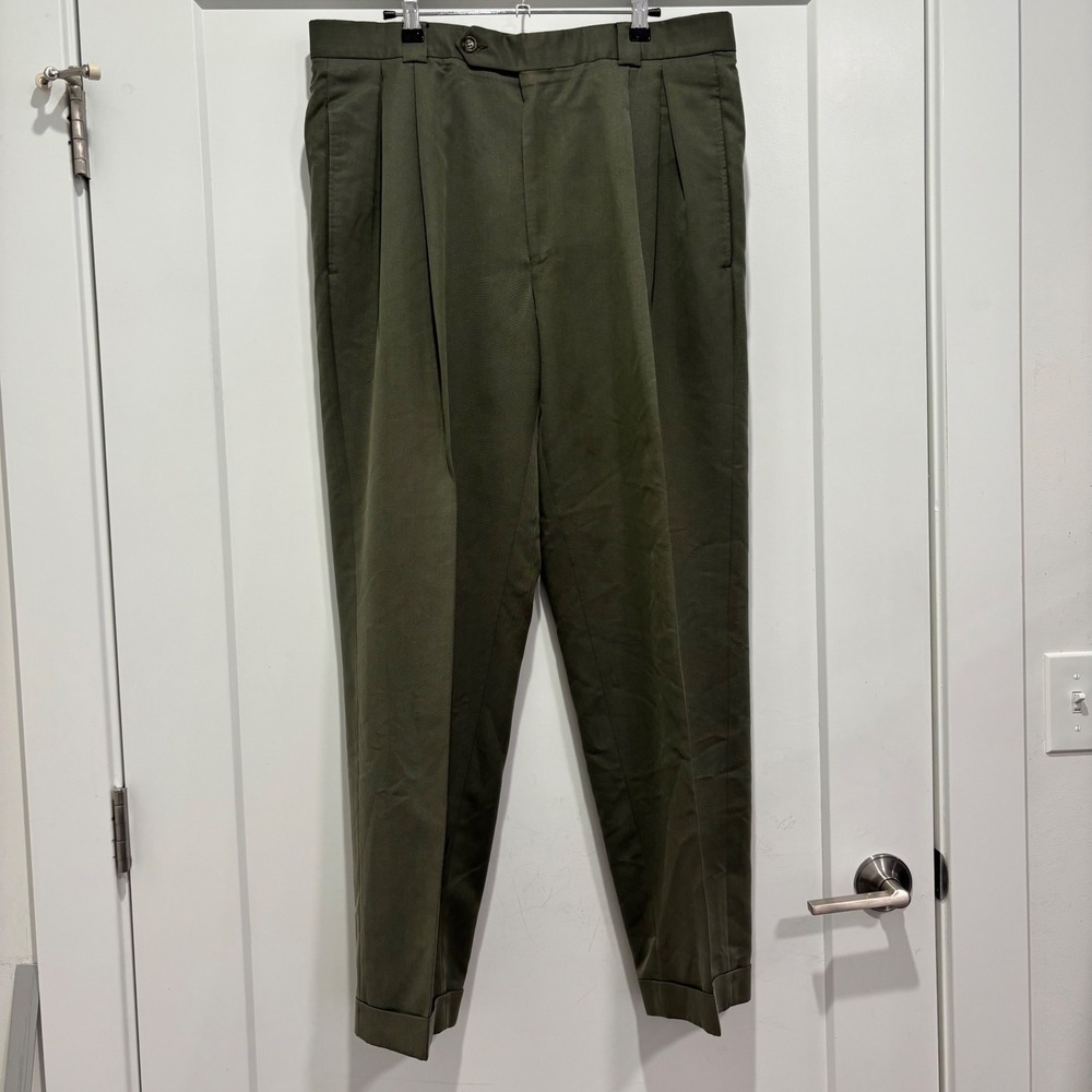 Ballin Mens Pleated Dress Pants Olive Green Cuffed Microfiber Rayon Canada